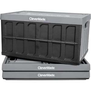 CleverMade Collapsible Storage Bins with Lids – Ocean 3 Pack 46L – Plastic Containers Stackable Organization Crates Home Closet Space-Saving Durable(Stone Gray – 62L – Pack of 3)