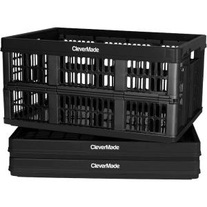CleverMade Collapsible Utility Crates-Obsidian 3pck 45L / 11 Gal holds 66 lbs – Stackable Containers Heavy Duty Capacity Crates Space-Saving Baskets