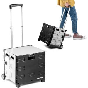 CleverMade Collapsible Wheeled Crate with Lid, 2-Wheels – Stable Rolling Crate with Handle and Large Wheels for Fragile Items, Heavy Loads and Easy Storage – 35L and 75lb Capacity, Black/Cream(Black/Gray (35l) – 2 Wheels – Pack of 1)