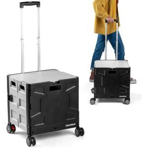 CleverMade Collapsible Wheeled Crate with Lid, 2-Wheels – Stable Rolling Crate with Handle and Large Wheels for Fragile Items, Heavy Loads and Easy Storage – 35L and 75lb Capacity, Black/Cream(Black/Gray (55l) – 4 Wheels – Pack of 1)