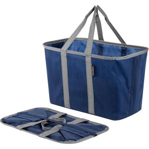 CleverMade EcoBasket Reusable Grocery Tote – Collapsible Storage Shopping Organizer – Heavy Duty Utility Bag Home(Blue/Gray – Ecobasket – Pack of 1)