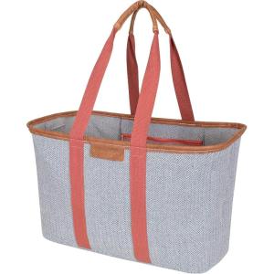 CleverMade EcoBasket Reusable Grocery Tote – Collapsible Storage Shopping Organizer – Heavy Duty Utility Bag Home(Rose Herringbone – Luxe – Pack of 1)
