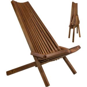CleverMade Tamarack Folding Wooden Outdoor Chair -Stylish Low Profile Acacia Wood Lounge Chair for the Patio, Porch, Lawn, Garden, Assembly Required, Cinnamon
