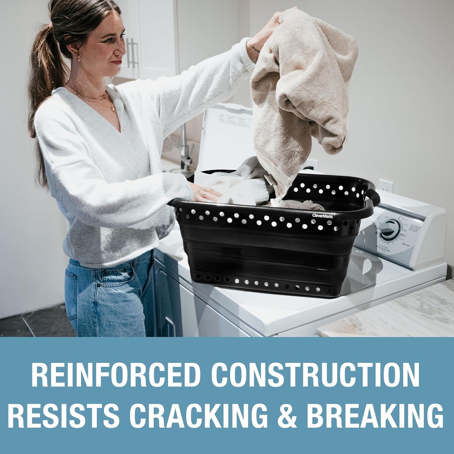 imageCleverMade Collapsible Laundry Basket 39L Capacity Foldable to 315 Inches Pack of 2 BlackBlack 90L Pack of 2