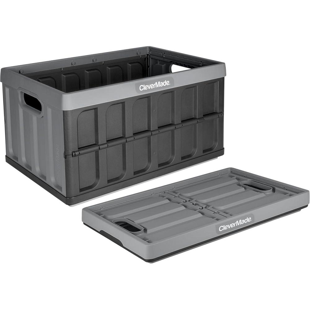 imageCleverMade Collapsible Storage Bins Stone 1 Pack 46L Stackable Containers Heavy Duty Capacity Folding Crates SpaceSaving for Home