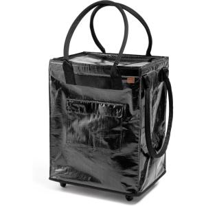 CleverMade Large Laundry Basket Hamper Bag, 90l Portable Collapsible Cart with Wheels, Heavy Duty Storage Organizer for Clothes & Groceries, Rolling Utility Tote with 75 lb Capacity, Foldable, Onyx
