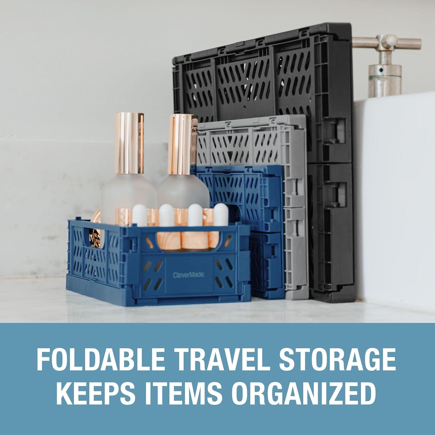 image:imageCleverMade Mini Collapsible Crates 6Pack Storage Bins 3 Sizes BlueGrayBlack