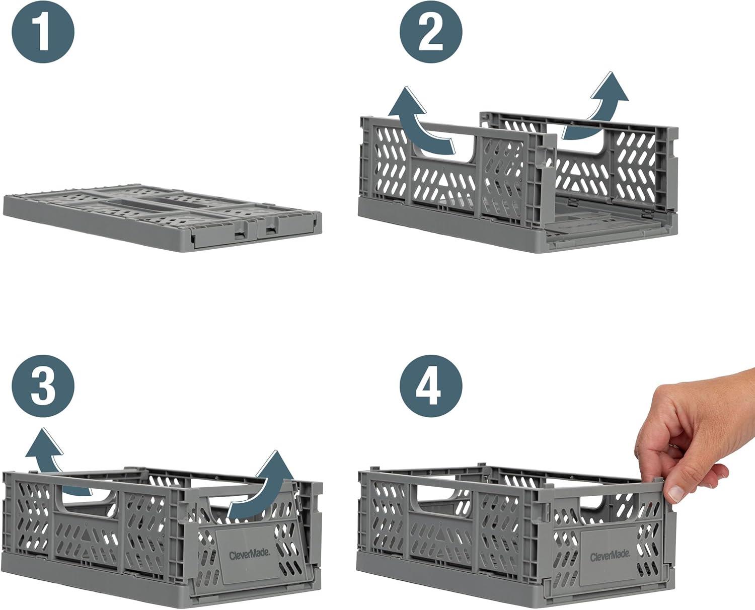 image:imageCleverMade Mini Collapsible Crates 6Pack Storage Bins 3 Sizes BlueGrayBlack