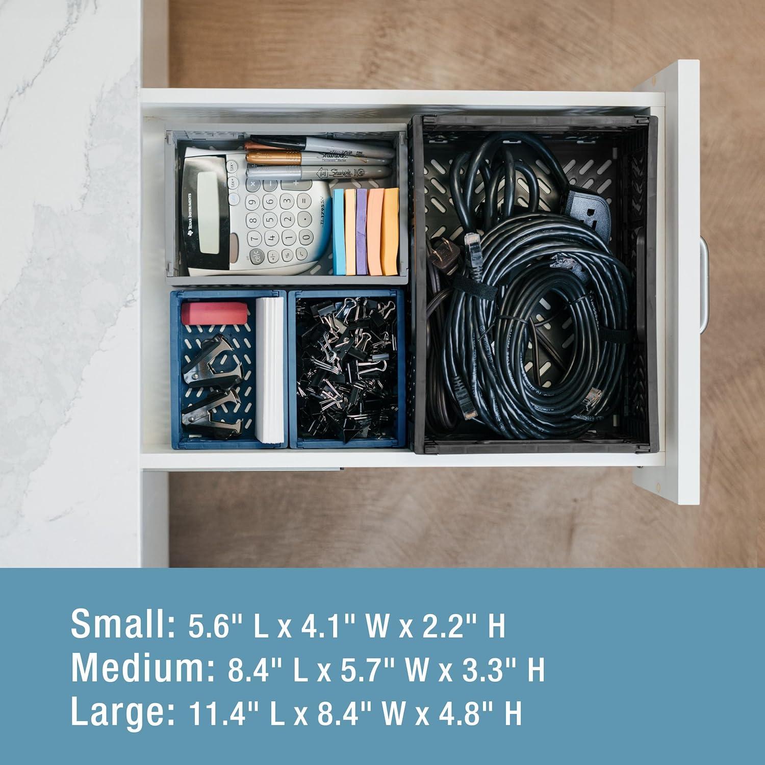 image:imageCleverMade Mini Collapsible Crates 6Pack Storage Bins 3 Sizes BlueGrayBlack