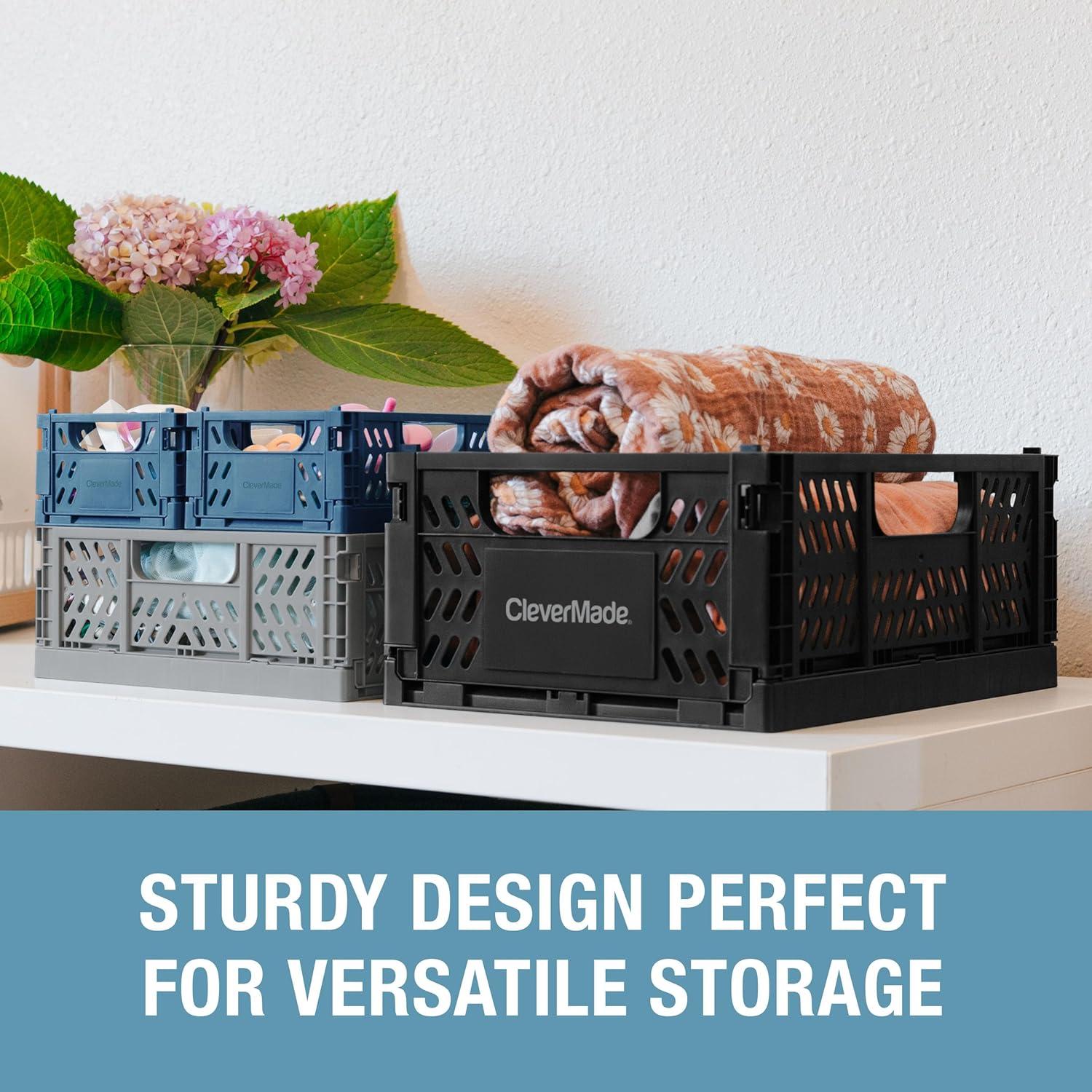 image:imageCleverMade Mini Collapsible Crates 6Pack Storage Bins 3 Sizes BlueGrayBlack