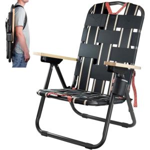 CleverMade Sequoia Folding Backpack Chair; 5 Recline Position Chair Great for Beach, Camping, and Picnics; Made From Recycled Materials, Black Obsidian(Obsidian)