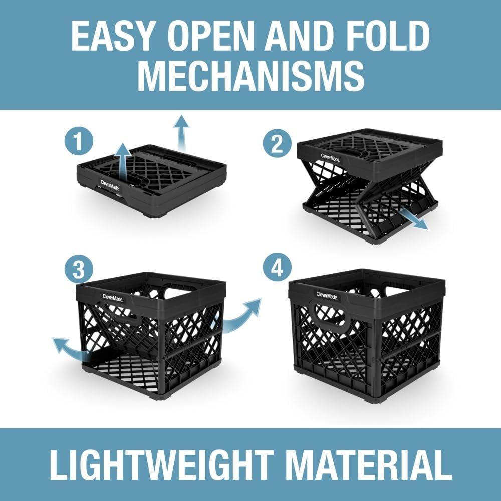 image:imageCleverMade Collapsible Milk Crate Red 1PK 25L 6 Gal Stackable Storage Bins Holds 50lbs Per Bin Clevercrates are Heavy Duty Plastic Collapsible Storage Crate for Multi PurposesBlack Pack of 1