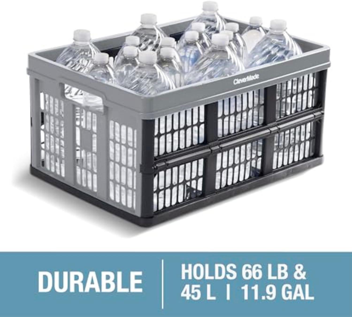 image:imageCleverMade Collapsible Milk Crate Red 1PK 25L 6 Gal Stackable Storage Bins Holds 50lbs Per Bin Clevercrates are Heavy Duty Plastic Collapsible Storage Crate for Multi PurposesOcean