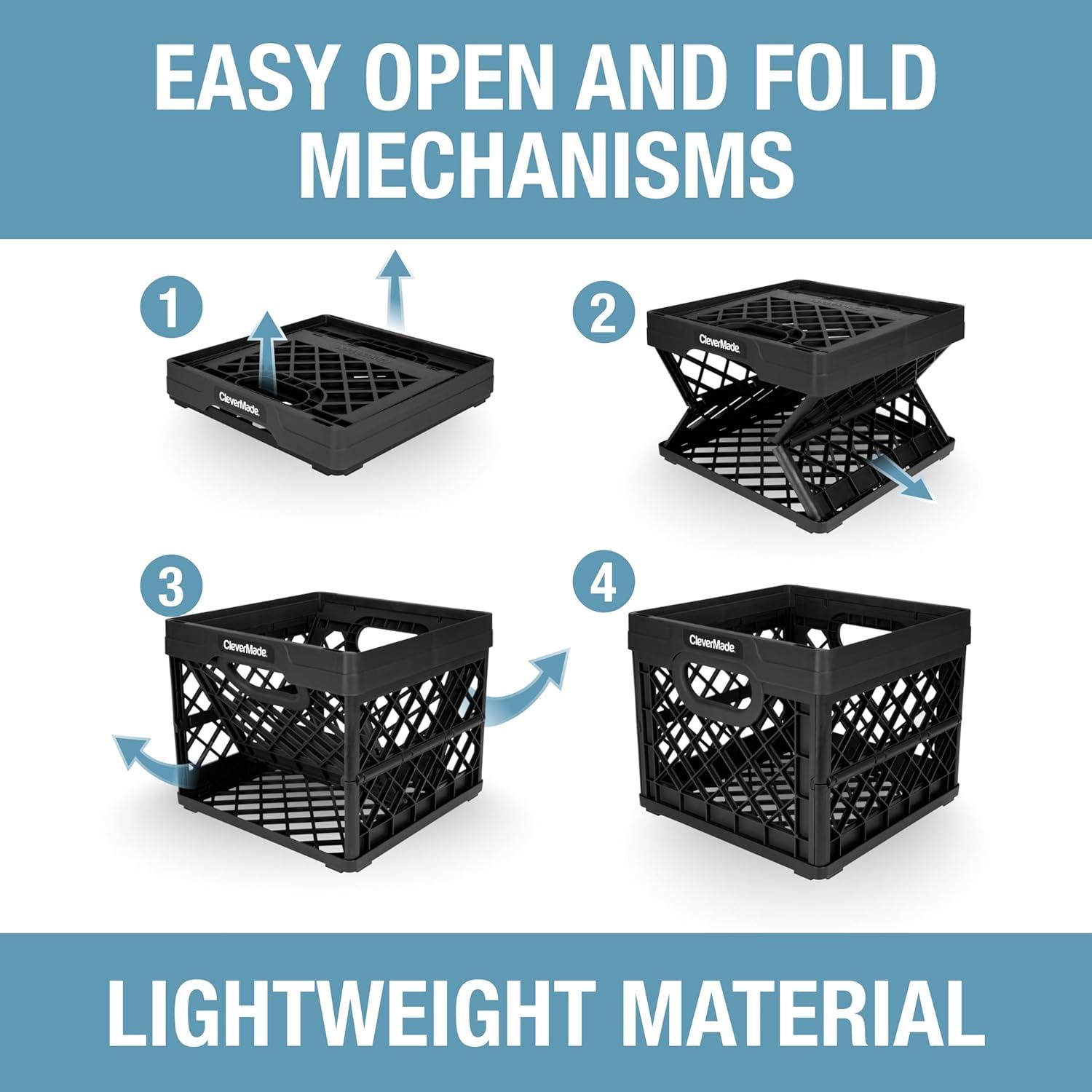 image:imageCleverMade Collapsible Milk Crate Red 1PK 25L 6 Gal Stackable Storage Bins Holds 50lbs Per Bin Clevercrates are Heavy Duty Plastic Collapsible Storage Crate for Multi PurposesBlack Pack of 3
