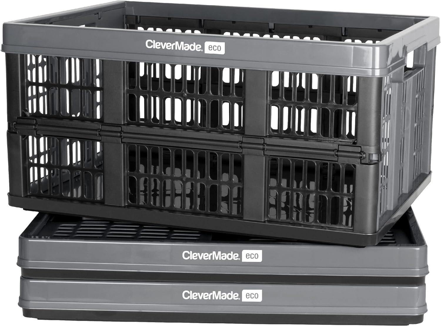 image:imageCleverMade Collapsible Milk Crate Red 1PK 25L 6 Gal Stackable Storage Bins Holds 50lbs Per Bin Clevercrates are Heavy Duty Plastic Collapsible Storage Crate for Multi PurposesStone