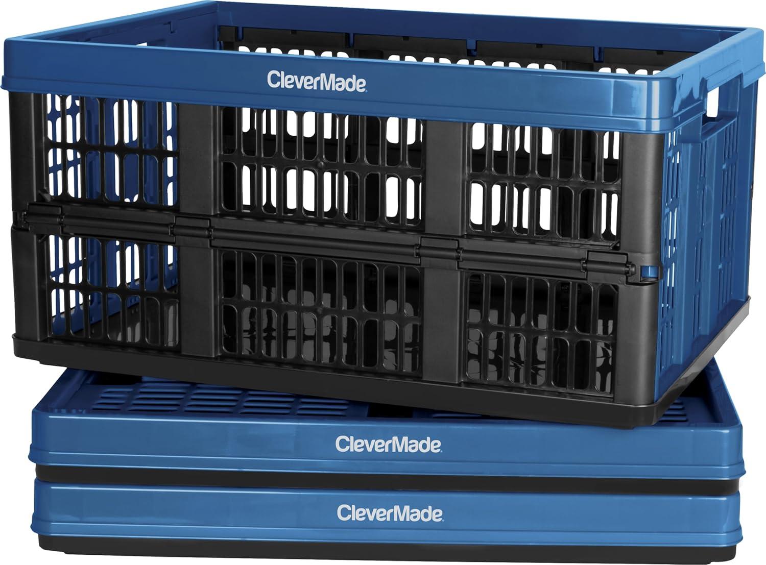 image:imageCleverMade Collapsible Milk Crate Red 1PK 25L 6 Gal Stackable Storage Bins Holds 50lbs Per Bin Clevercrates are Heavy Duty Plastic Collapsible Storage Crate for Multi PurposesOcean