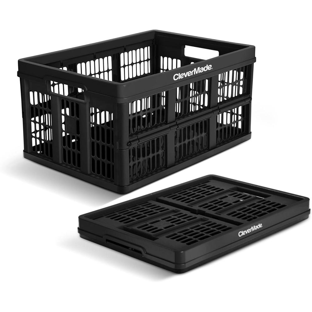 image:imageCleverMade Collapsible Milk Crate Red 1PK 25L 6 Gal Stackable Storage Bins Holds 50lbs Per Bin Clevercrates are Heavy Duty Plastic Collapsible Storage Crate for Multi PurposesObsidian