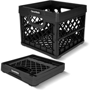 CleverMade Collapsible Milk Crate, Red, 1PK – 25L (6 Gal) Stackable Storage Bins, Holds 50lbs Per Bin – Clevercrates are Heavy Duty, Plastic Collapsible Storage Crate for Multi Purposes(Black – Pack of 1)