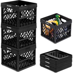 CleverMade Collapsible Milk Crate, Red, 1PK – 25L (6 Gal) Stackable Storage Bins, Holds 50lbs Per Bin – Clevercrates are Heavy Duty, Plastic Collapsible Storage Crate for Multi Purposes(Black – Pack of 3)