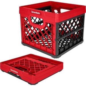 CleverMade Collapsible Milk Crate, Red, 1PK – 25L (6 Gal) Stackable Storage Bins, Holds 50lbs Per Bin – Clevercrates are Heavy Duty, Plastic Collapsible Storage Crate for Multi Purposes(Red)