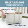 CleverMade Collapsible LUXE Tote – Reusable Grocery Shopping Storage Bag Organizer w/Handles Reinforced Bottom(Geometric Taupe)