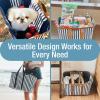 CleverMade Collapsible LUXE Tote – Reusable Grocery Shopping Storage Bag Organizer w/Handles Reinforced Bottom(Navy Stripe)