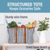 CleverMade Collapsible LUXE Tote – Reusable Grocery Shopping Storage Bag Organizer w/Handles Reinforced Bottom(Navy Stripe)