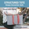 CleverMade Collapsible LUXE Tote – Reusable Grocery Shopping Storage Bag Organizer w/Handles Reinforced Bottom(Rose Herringbone)