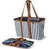 CleverMade Collapsible LUXE Tote – Reusable Grocery Shopping Storage Bag Organizer w/Handles Reinforced Bottom(Navy Stripe)
