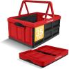 CleverMade Collapsible Shopping Basket 32L – Folding Grocery Basket with Handles, Stackable Reusable Storage Crate with 35 lb Capacity, Recycled Plastic, Car Trunk Organizer – Stone Gray(Red)