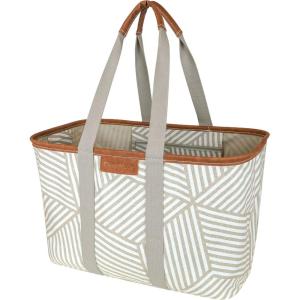 CleverMade Collapsible LUXE Tote – Reusable Grocery Shopping Storage Bag Organizer w/Handles Reinforced Bottom(Geometric Taupe)