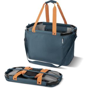 CleverMade Gear Hauler Pro Collapsible Outdoor Tote with Aluminum Frame, Heavy-Duty Recycled Fabric Utility Bag for Camping, Beach, Travel & Grocery Hauling(Ocean/Cognac)