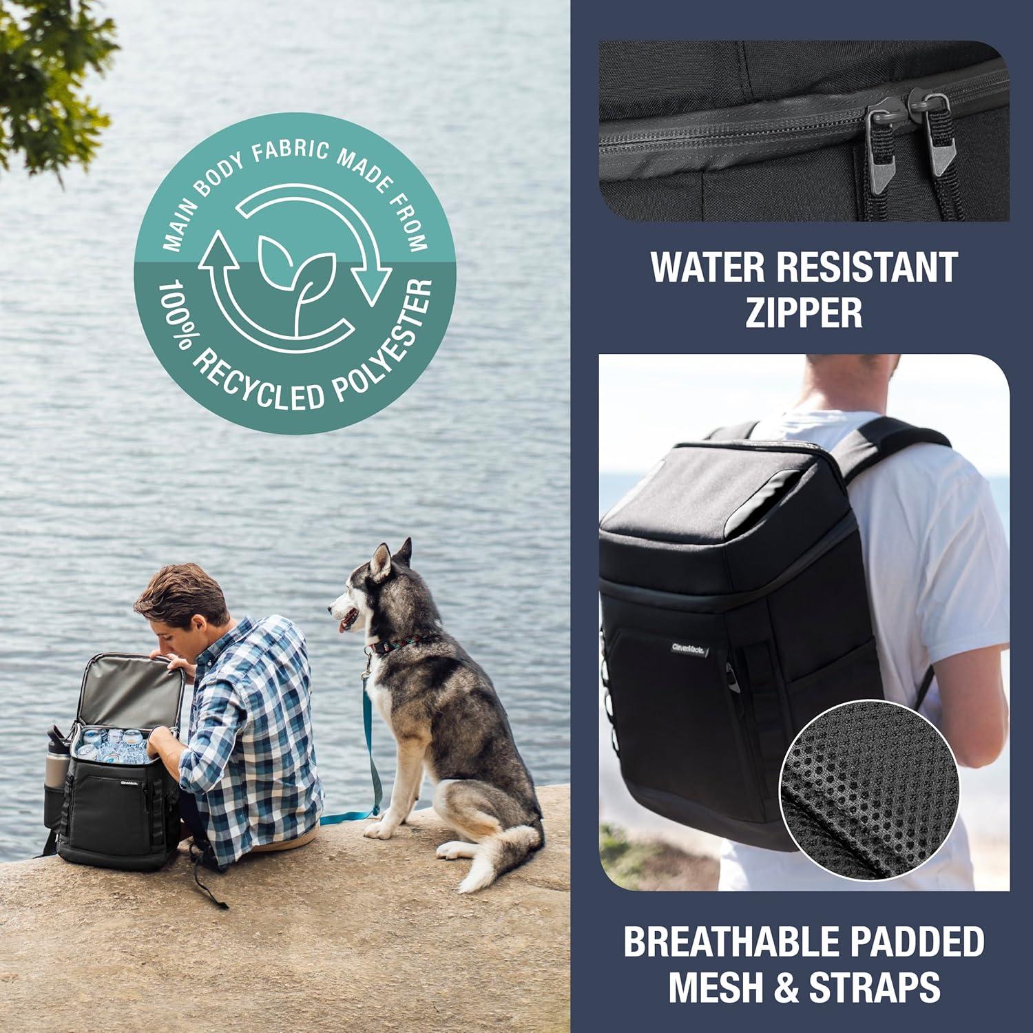 image:imageCleverMade Pacifica Backpack Coolers Insulated Leak Proof MidnightCharcoal 24 Can Insulated Cooler Bag Picnic and Beach Backpack Lunch Box Cooler Backpack Made From Recycled MaterialsMidnightBlack