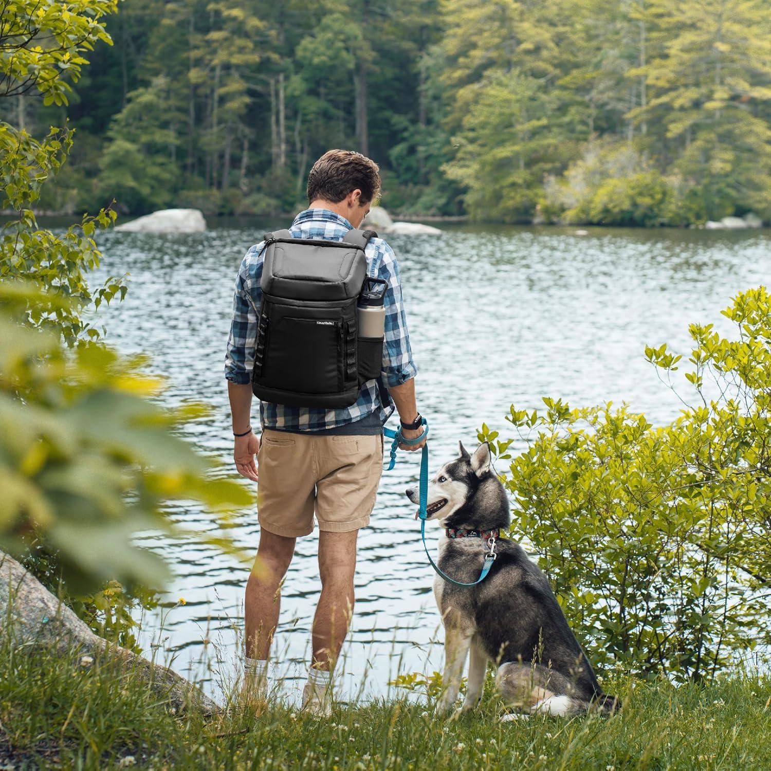 image:imageCleverMade Pacifica Backpack Coolers Insulated Leak Proof MidnightCharcoal 24 Can Insulated Cooler Bag Picnic and Beach Backpack Lunch Box Cooler Backpack Made From Recycled MaterialsMidnightBlack