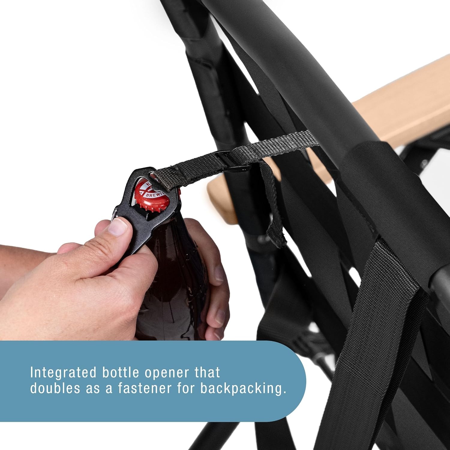 image:imageCleverMade Kove Midnight Black Beach Camping Chair Hands Free Carrying Strap Real Wood Handles amp 2 Cup Holders Foldable Reclining Low Profile Collapsible Lawn Chair Holds 300 lbsBlack