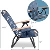 CleverMade Kove Midnight Black Beach Camping Chair, Hands Free Carrying Strap + Real Wood Handles & 2 Cup Holders, Foldable Reclining Low Profile Collapsible Lawn Chair, Holds 300 lbs(Blue)
