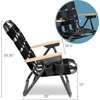 CleverMade Kove Midnight Black Beach Camping Chair, Hands Free Carrying Strap + Real Wood Handles & 2 Cup Holders, Foldable Reclining Low Profile Collapsible Lawn Chair, Holds 300 lbs(Black)