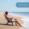 CleverMade Kove Midnight Black Beach Camping Chair, Hands Free Carrying Strap + Real Wood Handles & 2 Cup Holders, Foldable Reclining Low Profile Collapsible Lawn Chair, Holds 300 lbs(Blue)
