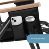 CleverMade Kove Midnight Black Beach Camping Chair, Hands Free Carrying Strap + Real Wood Handles & 2 Cup Holders, Foldable Reclining Low Profile Collapsible Lawn Chair, Holds 300 lbs(Black)