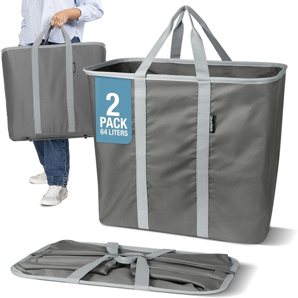 CleverMade collapsible 64L laundry caddy 2-pack in black charcoal