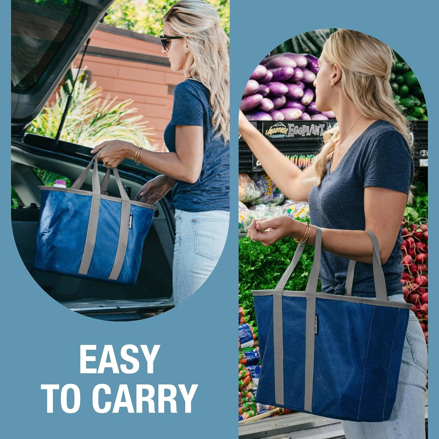 image:imageCleverMade EcoBasket Collapsible Tote Basket Reusable Grocery ToteGrayBlack
