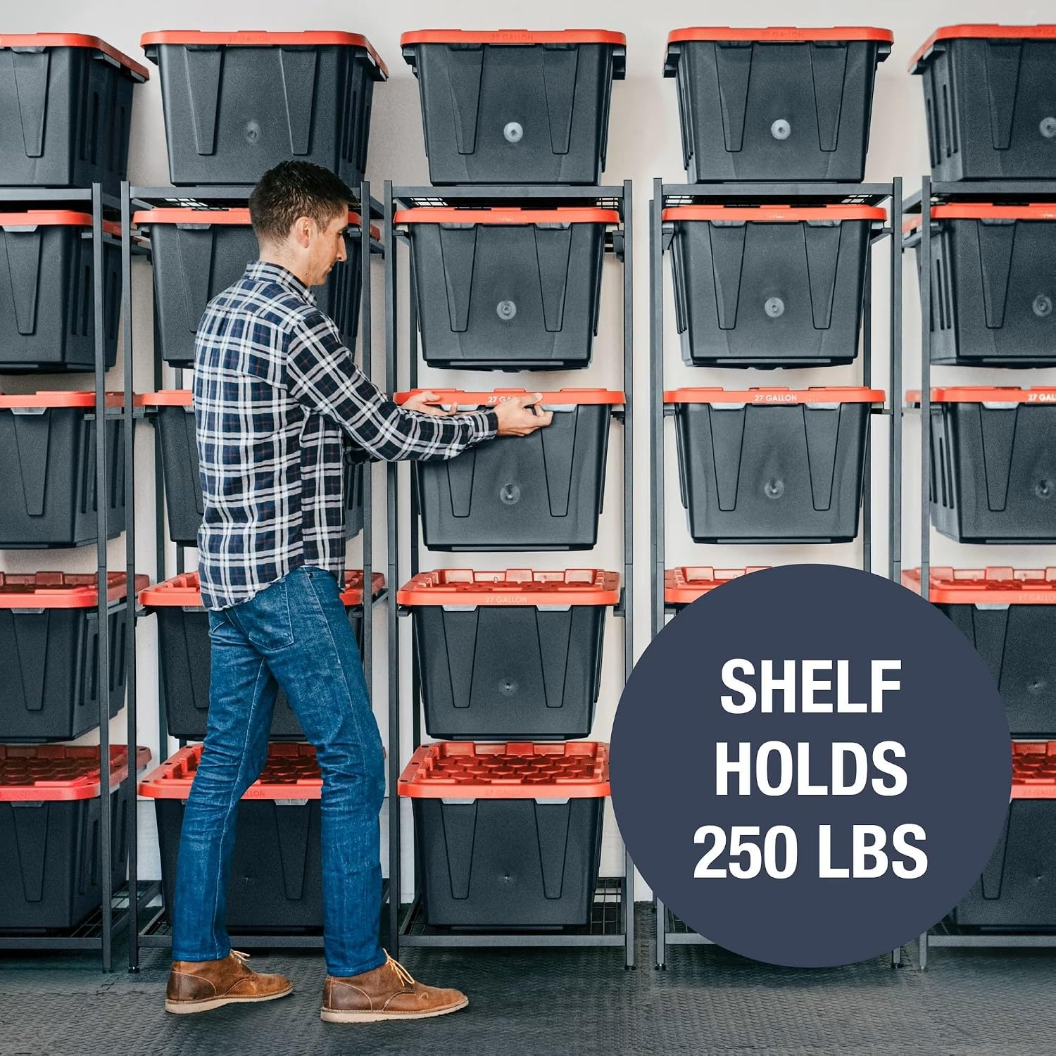 image:imageCleverMade Tote Tower Single 5Tier HeavyDuty Organizer Rack for 27 Gallon Storage Totes Garage Storage Shelving Unit Vertical Bin Rack for Pantry Laundry Room amp Shed BlackSingle