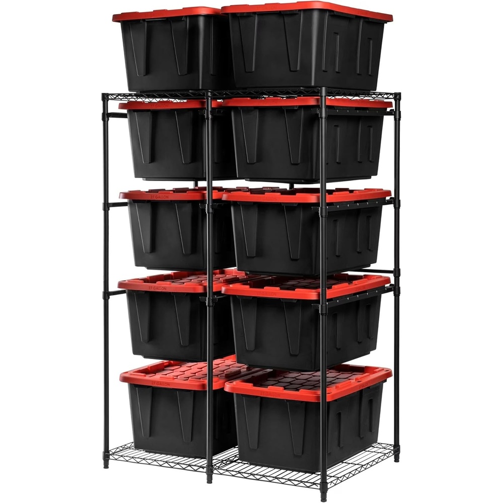 image:imageCleverMade Tote Tower Single 5Tier HeavyDuty Organizer Rack for 27 Gallon Storage Totes Garage Storage Shelving Unit Vertical Bin Rack for Pantry Laundry Room amp Shed BlackFull