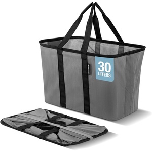 CleverMade EcoBasket Collapsible Tote Basket – Reusable Grocery Tote(Gray/Black)