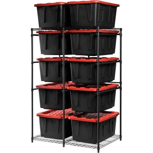 CleverMade Tote Tower Single 5-Tier Heavy-Duty Organizer Rack for 27 Gallon Storage Totes, Garage Storage Shelving Unit, Vertical Bin Rack for Pantry, Laundry Room & Shed, Black(Full)