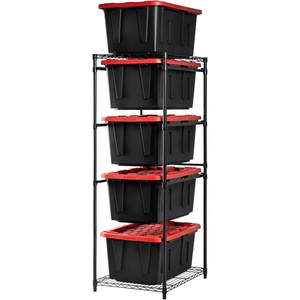 CleverMade Tote Tower Single 5-Tier Heavy-Duty Organizer Rack for 27 Gallon Storage Totes, Garage Storage Shelving Unit, Vertical Bin Rack for Pantry, Laundry Room & Shed, Black(Single)