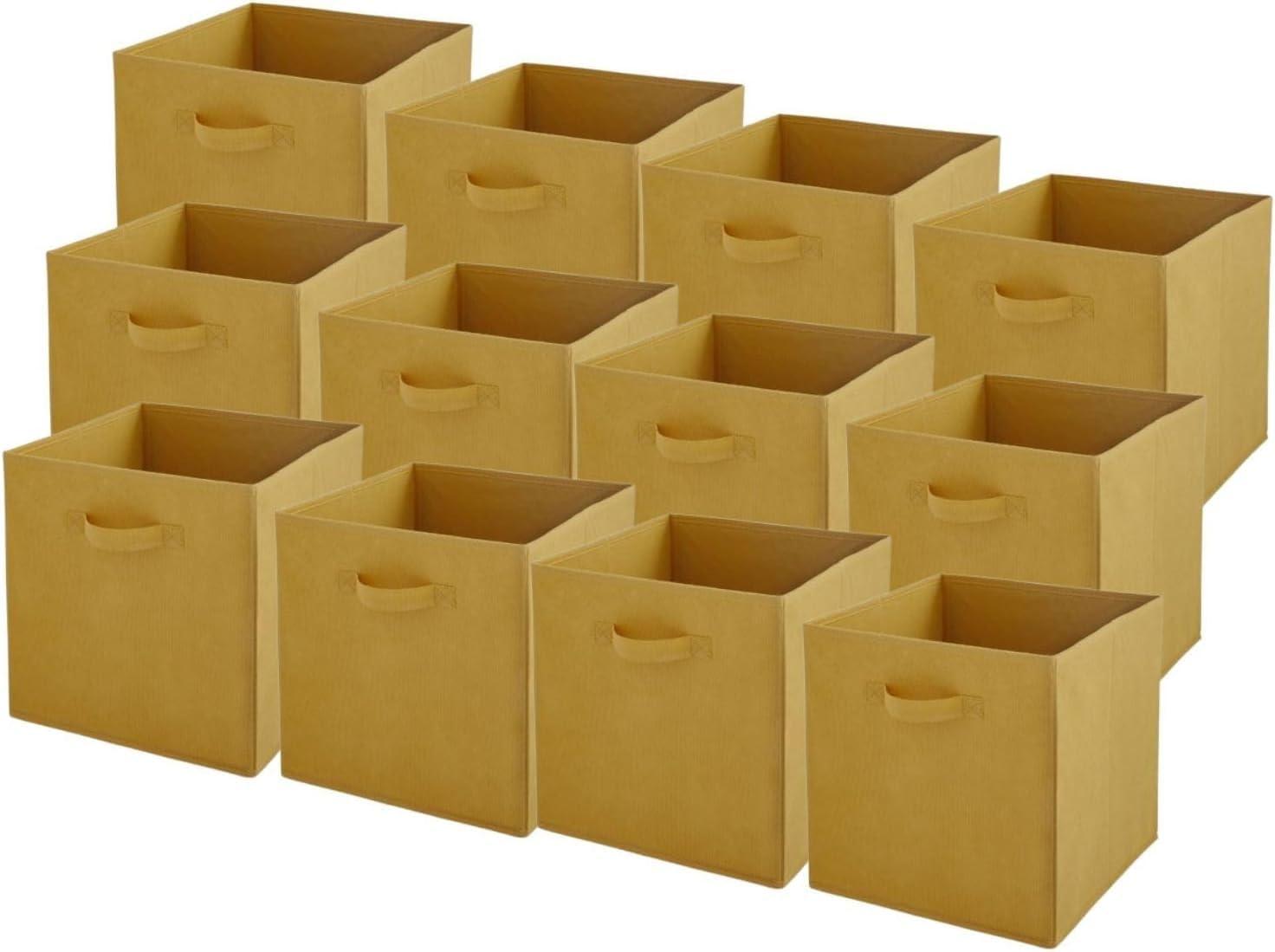 imageBox and beyond Lot de 12 Paniers de Rangement 27 x 27 x 27cm Tissu Jaune Pliables Avec Poignes Rangement Dco Chambre Salon Bureau Style ModerneJaune