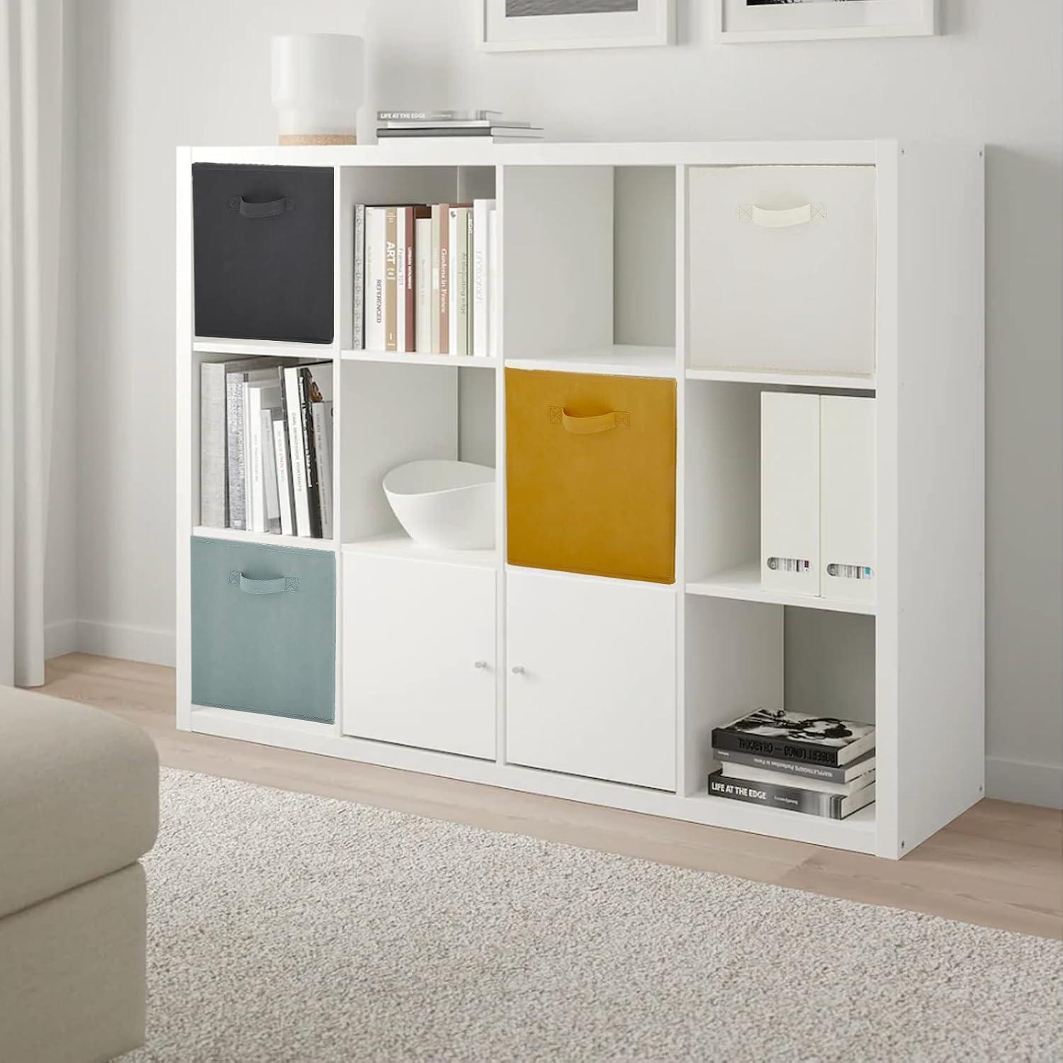 imageBox and beyond Lot de 12 Paniers de Rangement 27 x 27 x 27cm Tissu Jaune Pliables Avec Poignes Rangement Dco Chambre Salon Bureau Style ModerneJaune et Noir