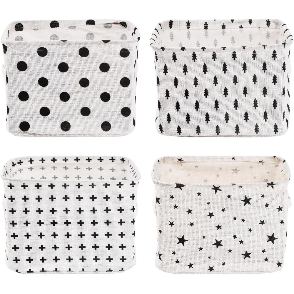 image4 Paniers de Rangement en Tissu Petits Paniers Carrs Pliables en Toile pour le Rangement de Bureau et lOrganisation Domestique 20x16x14 cm