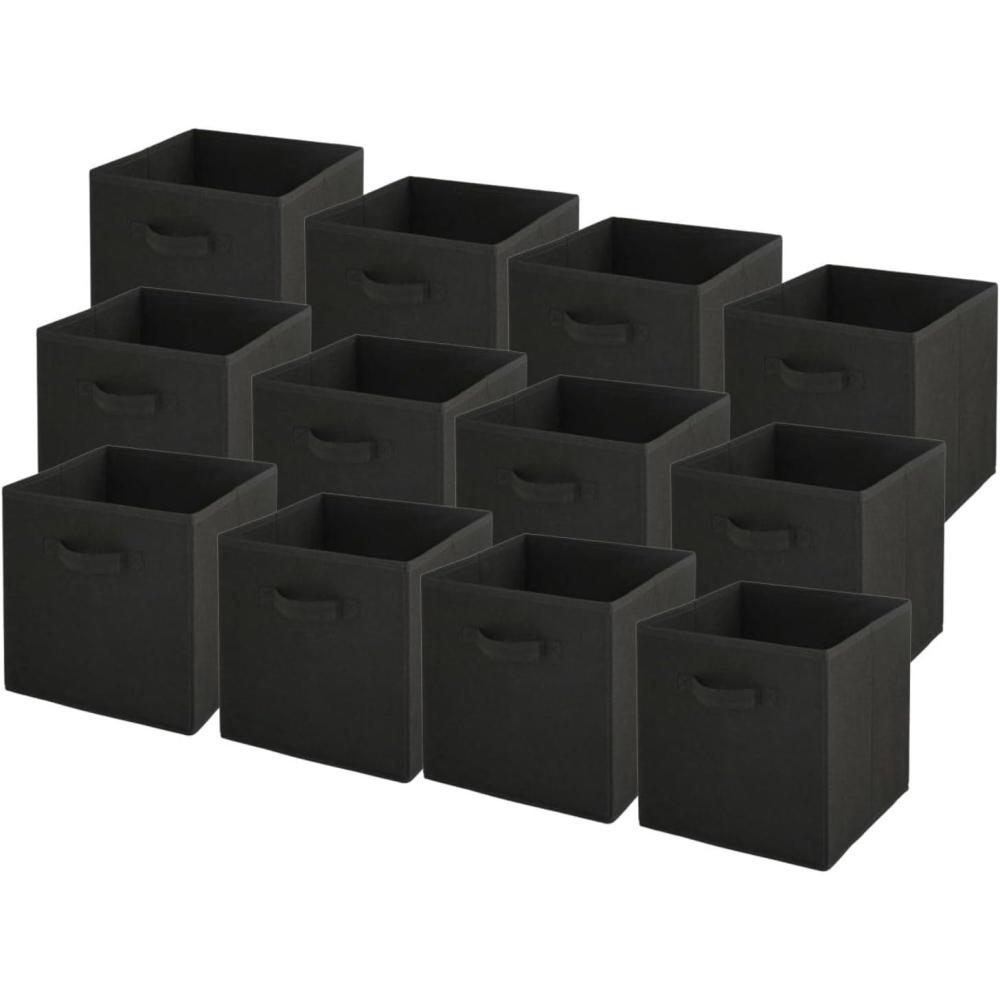 imageBox and beyond Lot de 12 Paniers de Rangement 27 x 27 x 27cm Tissu Jaune Pliables Avec Poignes Rangement Dco Chambre Salon Bureau Style ModerneNoir